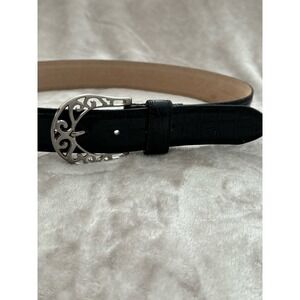 Vintage 90s Black Croc Embossed Belt with Silver Buckle Genunine Leather Size M